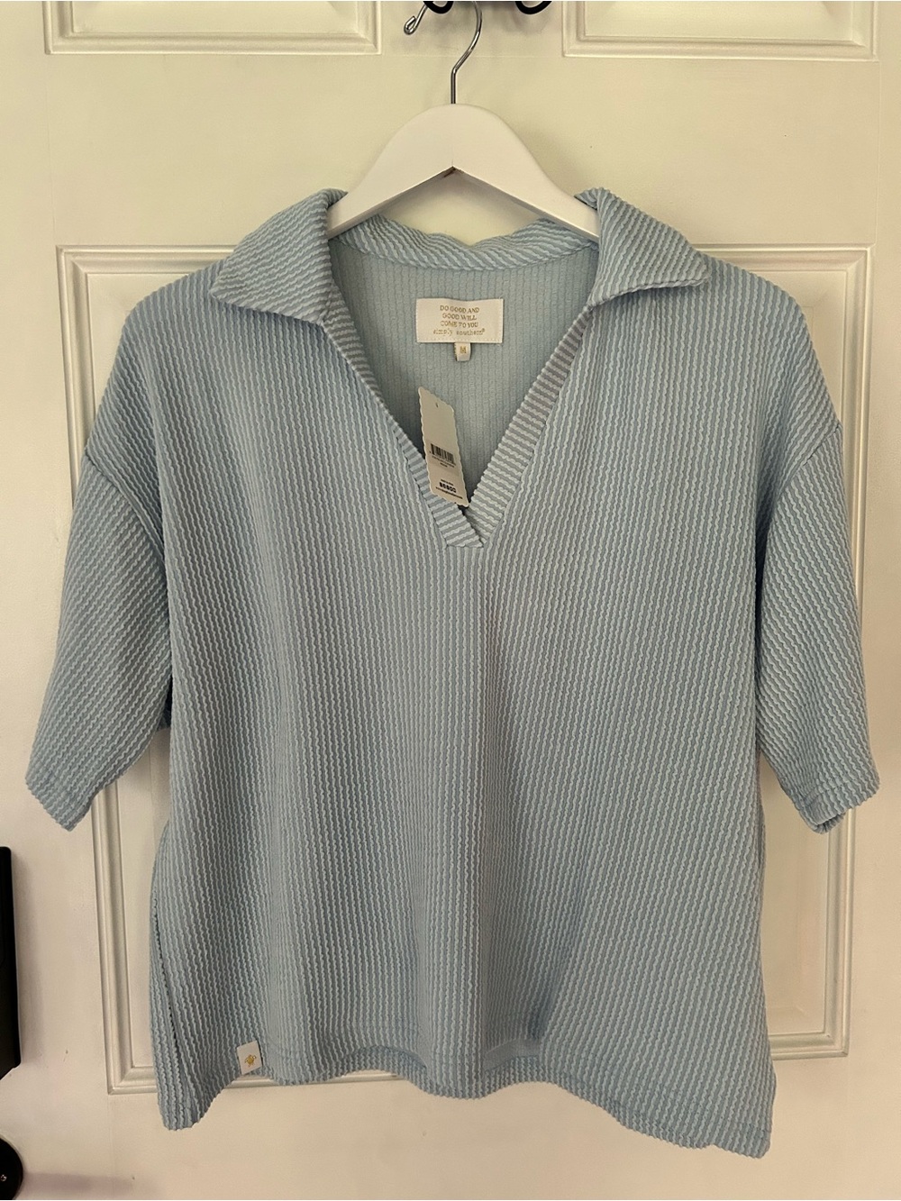 Simply Southern Baby Blue Ribbed V-Neck Polo Short Sleeve Top